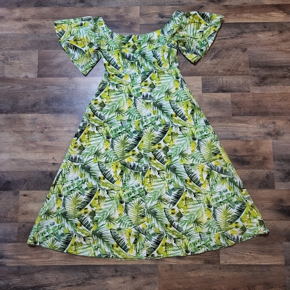 Clover And Sloane Women's Green And White Tropical Off-the-Shoulder Dress XS - Picture 8 of 11